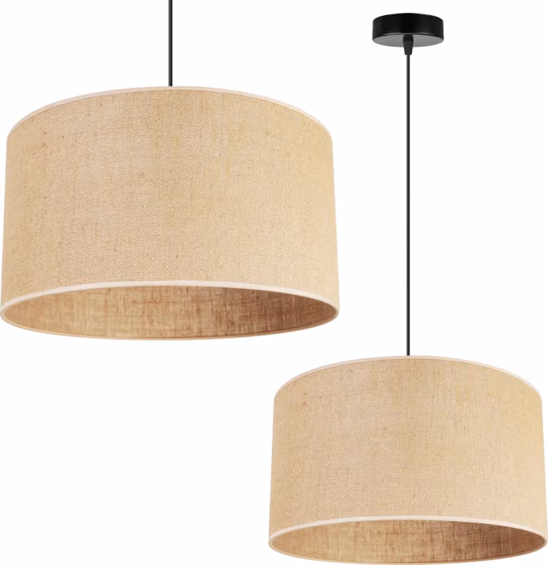 Light-Home Juta - Metallo con paralume in tessuto - E27 - Classica a 1 lampadina 40 cm/23 cm - Base nera e juta