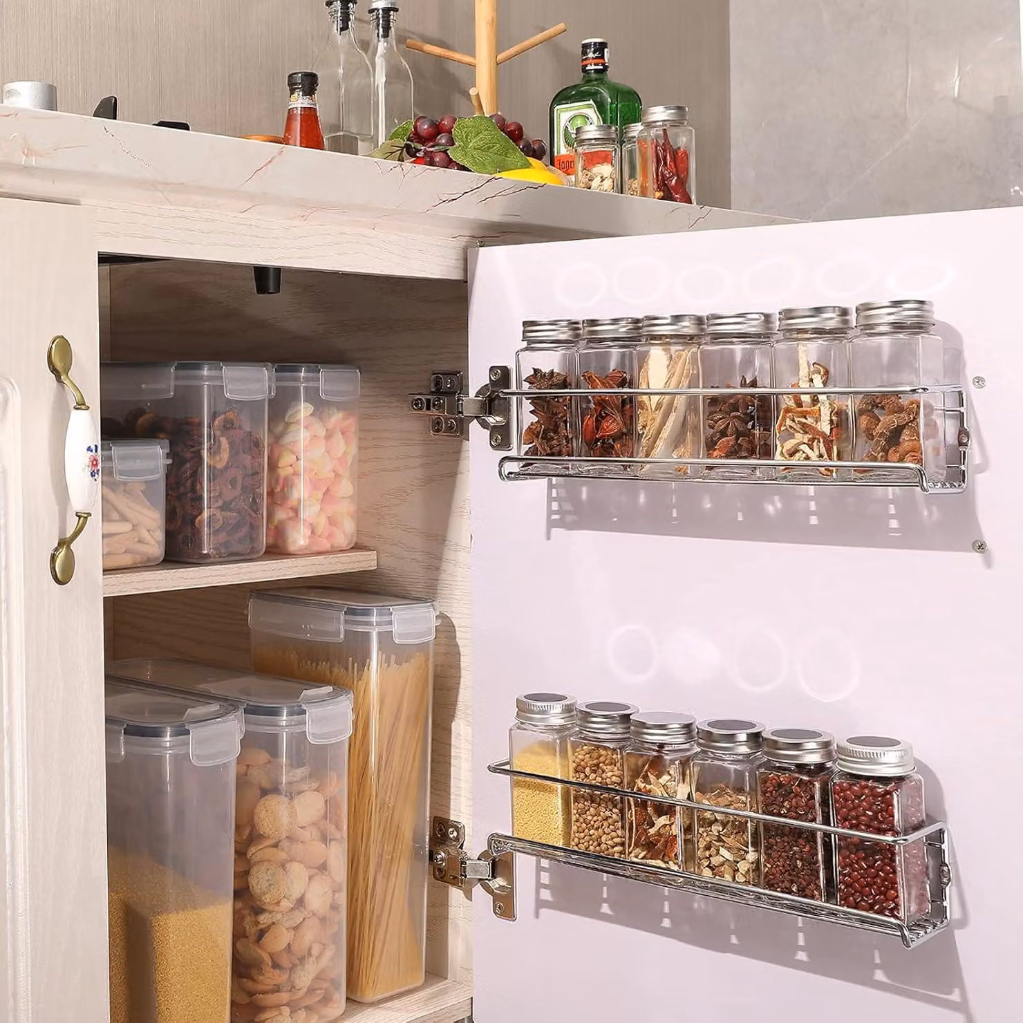 Portaerbe in metallo da appendere - set di 4 pezzi da parete - senza forare - organizzatore per mobili da cucina - scaffale da parete per spezie - organizzatore per mobili da cucina 29 x 6 x 65 cm