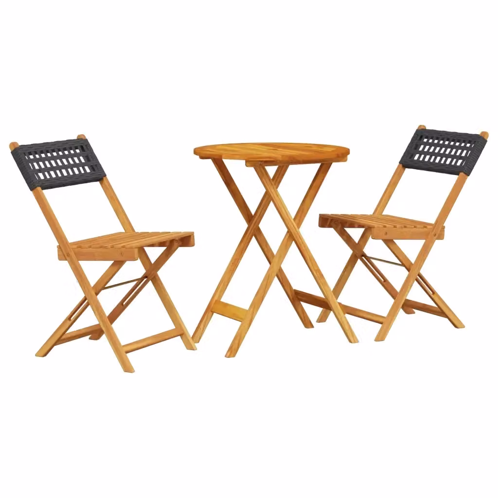 Set da Bistrot vidaXL 3 pz in Polyrattan e Legno di Acacia Nero e Marrone L/P/H: 75 x 60 x 60 cm – 2