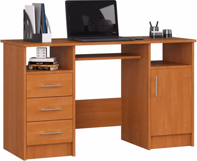 Scrivania AKORD ANA moderna con mobile contenitore, colore marrone, L 124 cm x P 52 cm x H 74 cm