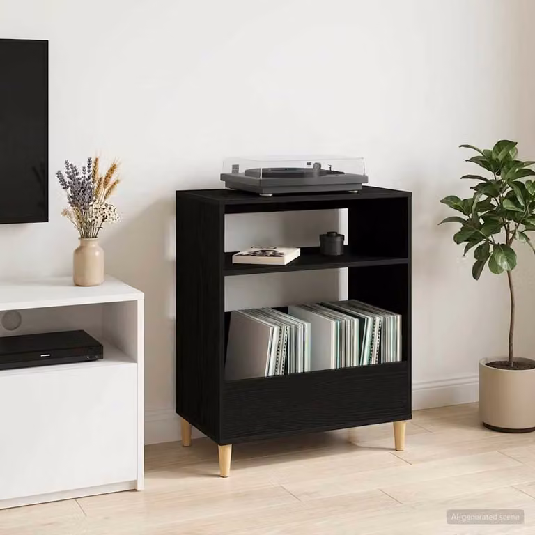 vidaXL Supporto per giradischi moderno in legno MDF nero L: 71 cm, P: 39,5 cm, H: 83 cm