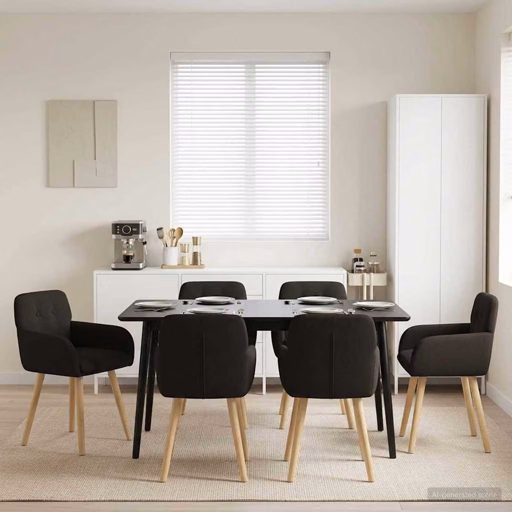 Set di 6 sedie da pranzo vidaXL in tessuto bouclé nero con struttura in legno e metallo L/P/H: 59 x 56,5 x 85 cm