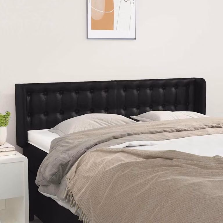 Testiera ad orecchio vidaXL in similpelle nera con struttura in legno, L: 147 cm, P: 16 cm, H: 78/88 cm