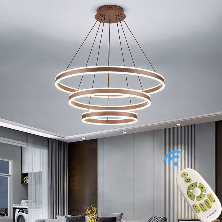 Eurotondisplay LED a sospensione 2137-468KF 3 anelli 40*60*80cm colore caffè cornice dimmerabile con telecomando colore della luce regolabile, altezza regolabile 120cm