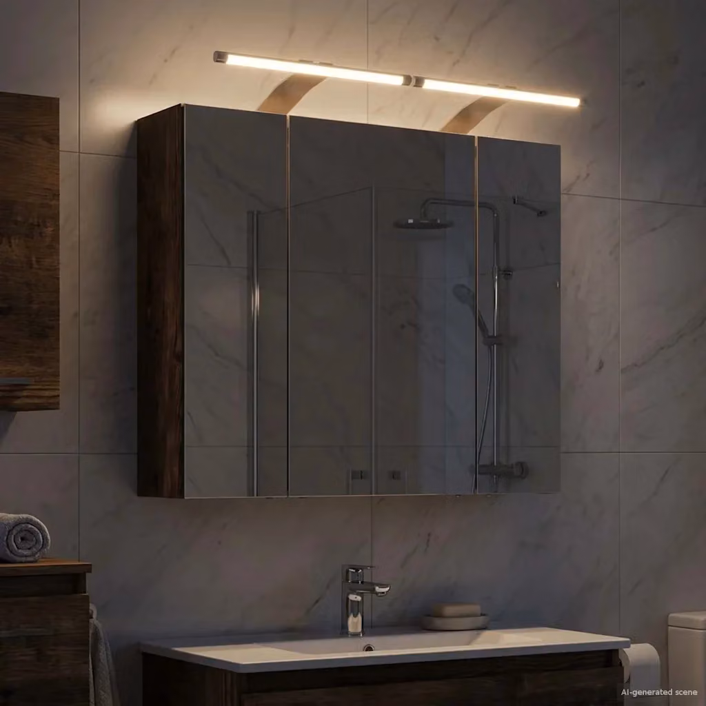 Mobiletto da bagno sospeso con illuminazione LED in rovere fumè con ante a vetro, L: 60 cm, P: 14,5 cm, H: 50 cm – 2