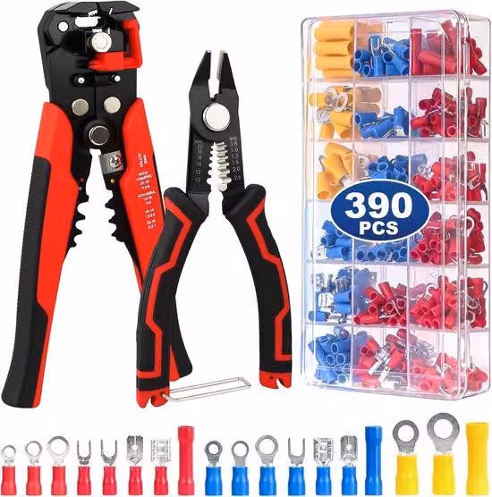 Set di morsetti - Morsetti a 2 fili con 390 terminali - Set completo di utensili per auto, impianti elettrici e fai da te