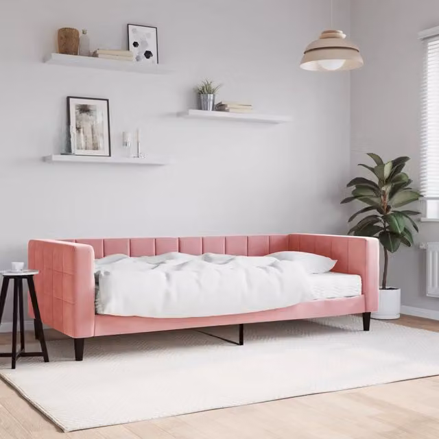 Divano Letto con Materasso-Sofa Letto-Daybed Rosa 90x200 cm in Velluto 175162