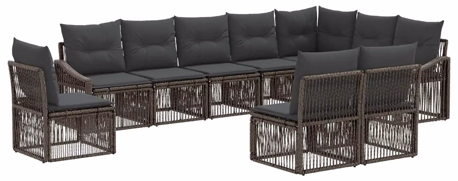 Set di divani da giardino, 10 pezzi, grigio, in rattan sintetico