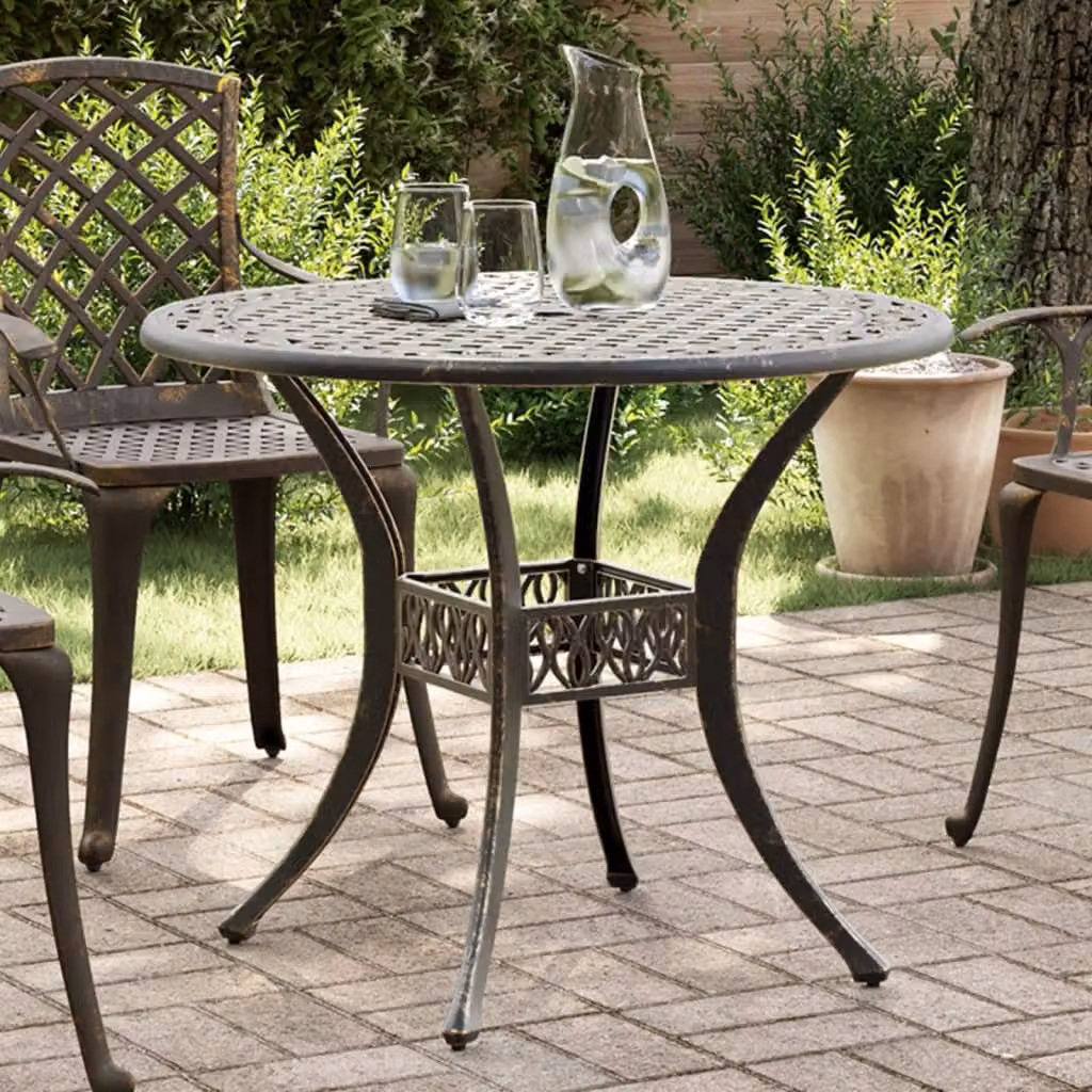 vidaXL Tavolo da Giardino Rotondo in Alluminio Pressofuso Bronzo Ø90 x H 75 cm