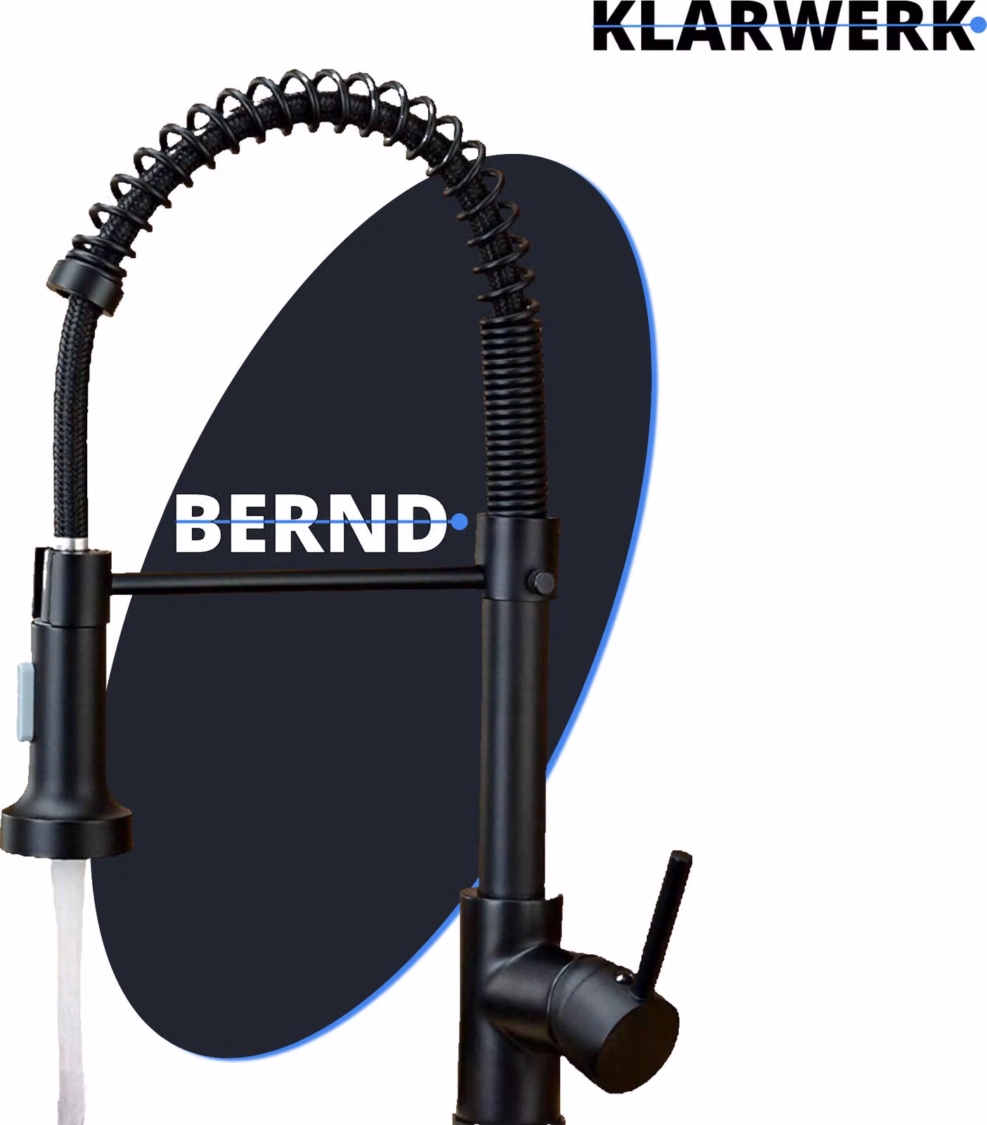 Bernd | rubinetto da cucina nero opaco con molla | rubinetto da cucina girevole in acciaio inossidabile | rubinetto girevole a 360 gradi | a bassa pressione con 3 attacchi