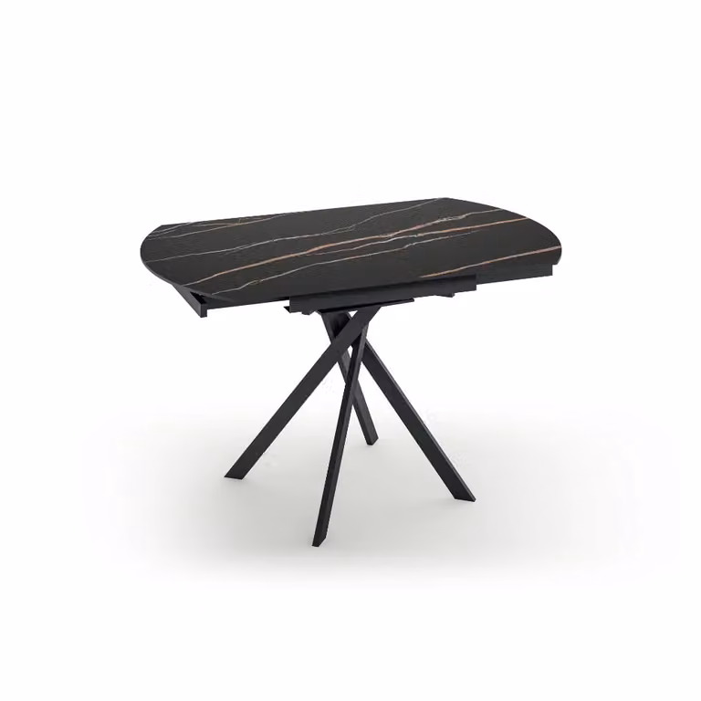 Tavolo da pranzo allungabile Drift Duzzle in ceramica effetto marmo nero opaco, L/P: 80-120 x 120 cm, fino a 6 posti