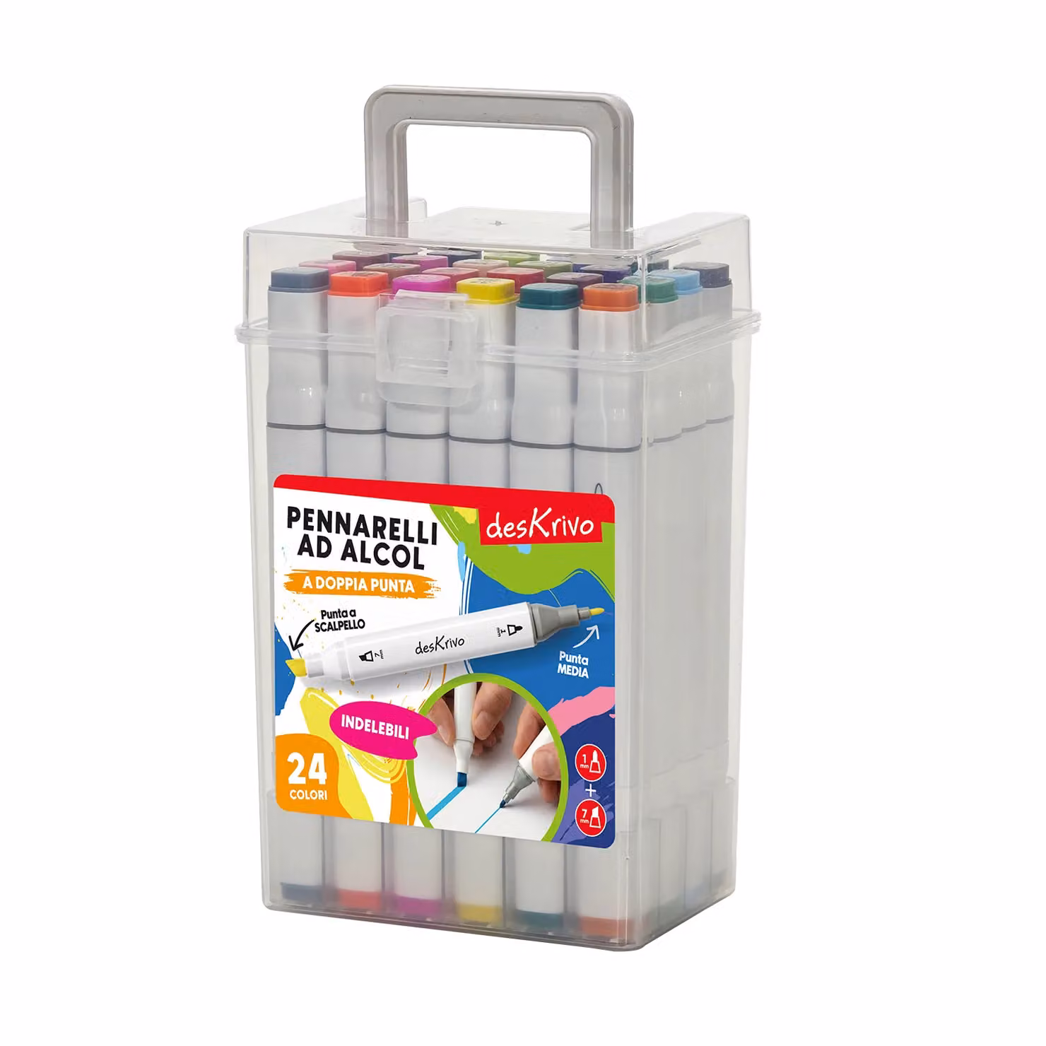 Set di 24 Pennarelli ad Alcol Indelebili a Doppia Punta DesKrivo Multicolore – 1