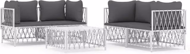 Set Salotto da Giardino 5 pz | Set di Mobili da Esterno con Cuscini in Acciaio Bianco