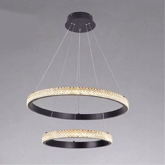 Trade Shop - Lampadario Sospensione Led 60 W 2 Cerchi Anelli Cristallo Telecomando Nero 31968 -