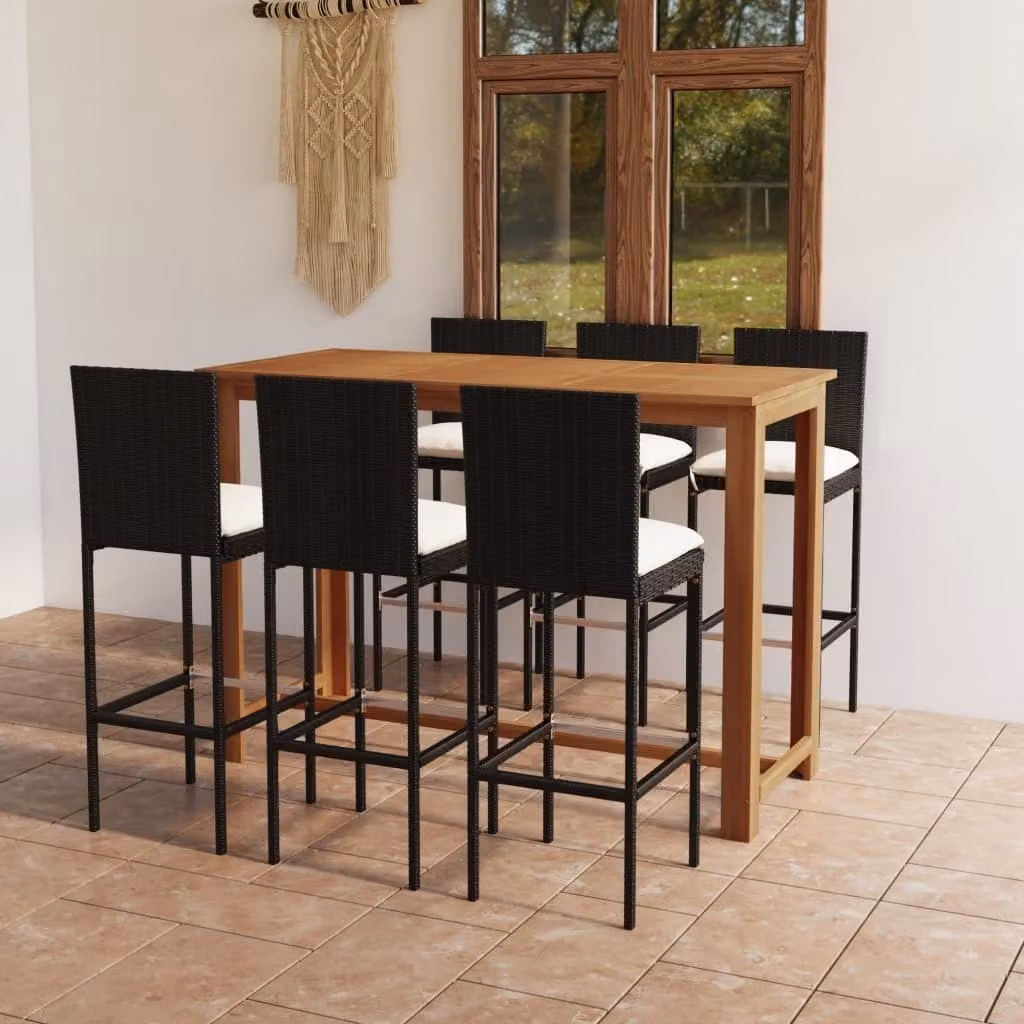 The Living Store Set bar da giardino 7 pezzi con cuscini nero