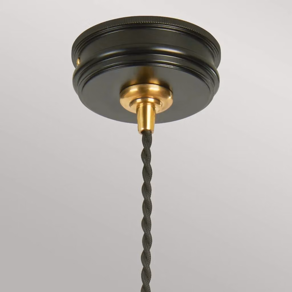 Lampada a sospensione contemporanea Elstead Lighting in ottone e vetro trasparente, colore nero e ottone lucido, con attacco E27 e altezza regolabile – 2