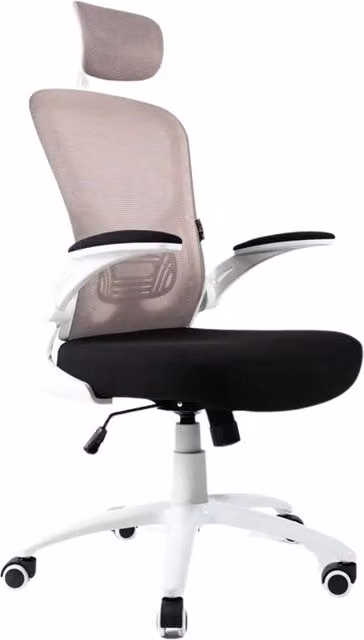 Sedia Direzionale da Ufficio Ergonomica GIORDANOSHOP con Poggiatesta e Braccioli, Bianca e Nera, L: 62 cm, P: 63 cm, H: 119/129 cm