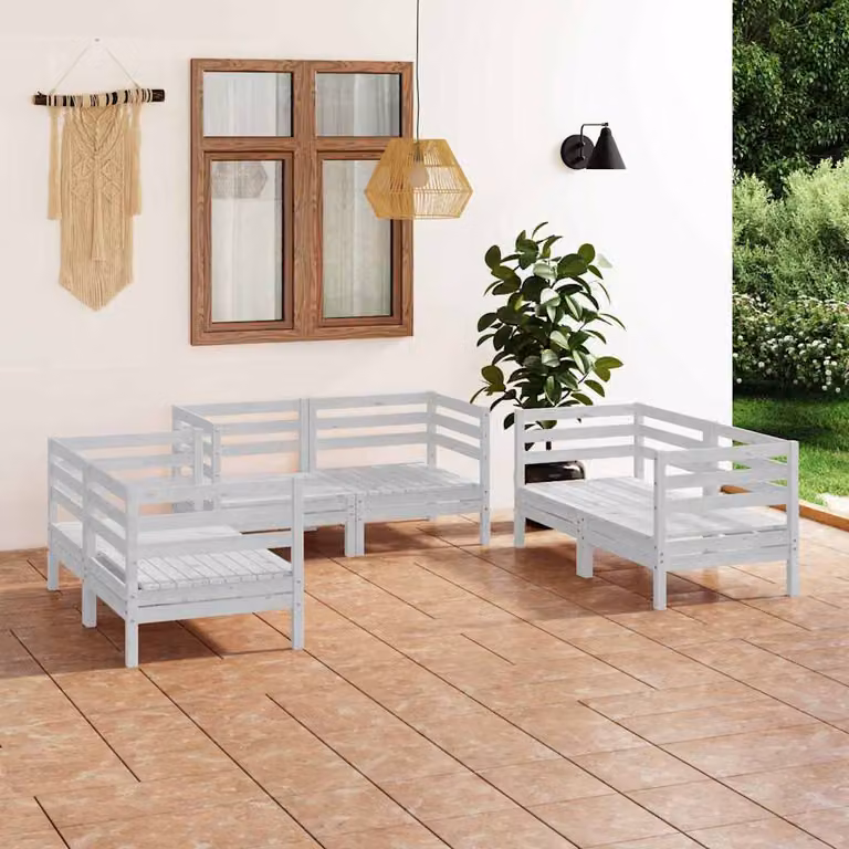 vidaXL Set Divani da Giardino 6 pz in Legno di Pino Bianco con Cuscini