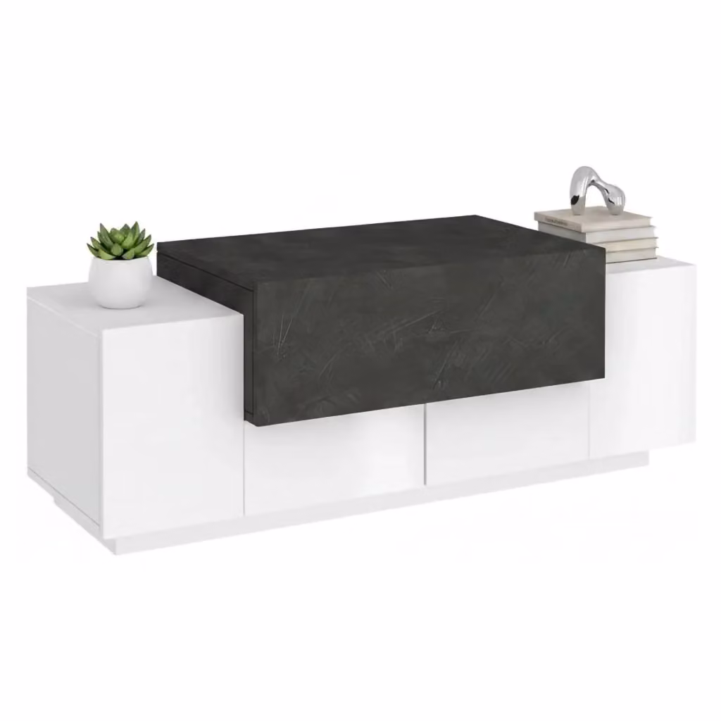 Madia Aspera DMORA Credenza Moderna con 3 Vani Bianco Lucido L: 120 cm, P: 45 cm, H: 46 cm – 2
