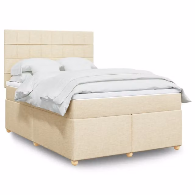 Letto Ibrido Moderno vidaXL con Materasso in Tessuto Beige e Bianco L/P: 160 x 200 cm