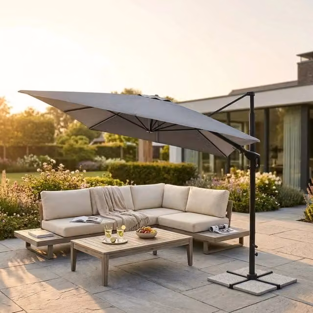 Ombrellone decentrato NIO in alluminio e poliestere grigio L: 400 cm, P: 300 cm