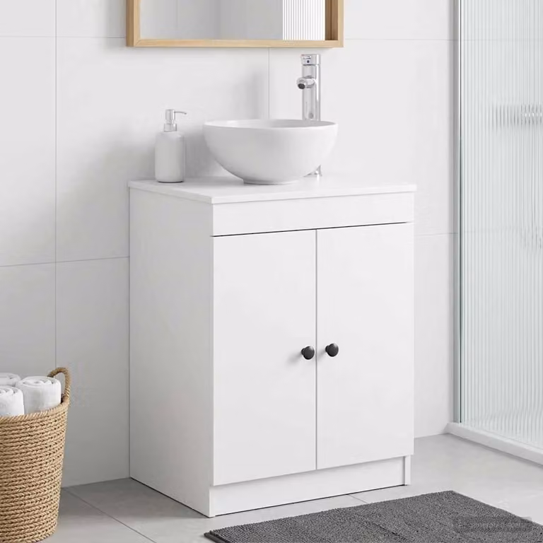 Mobile da bagno moderno vidaXL bianco con ante a battente e ripiani interni in MDF e metallo L/P/H: 54 x 41 x 70 cm