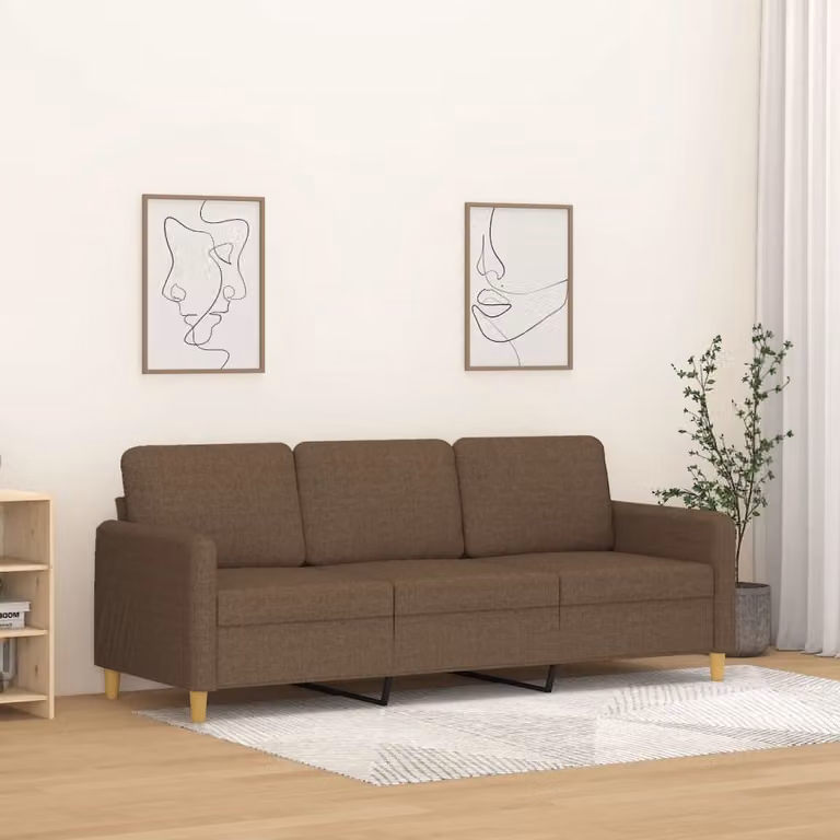vidaXL Divano a 3 Posti Moderno in Tessuto Marrone con Struttura in Metallo L: 198 cm, P: 80 cm, H: 77 cm
