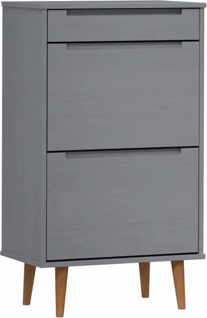 Scarpiera mobile contenitore in legno di pino grigio per ingresso, corridoio o soggiorno, L/P/H: 59,5 x 35 x 103 cm – 1