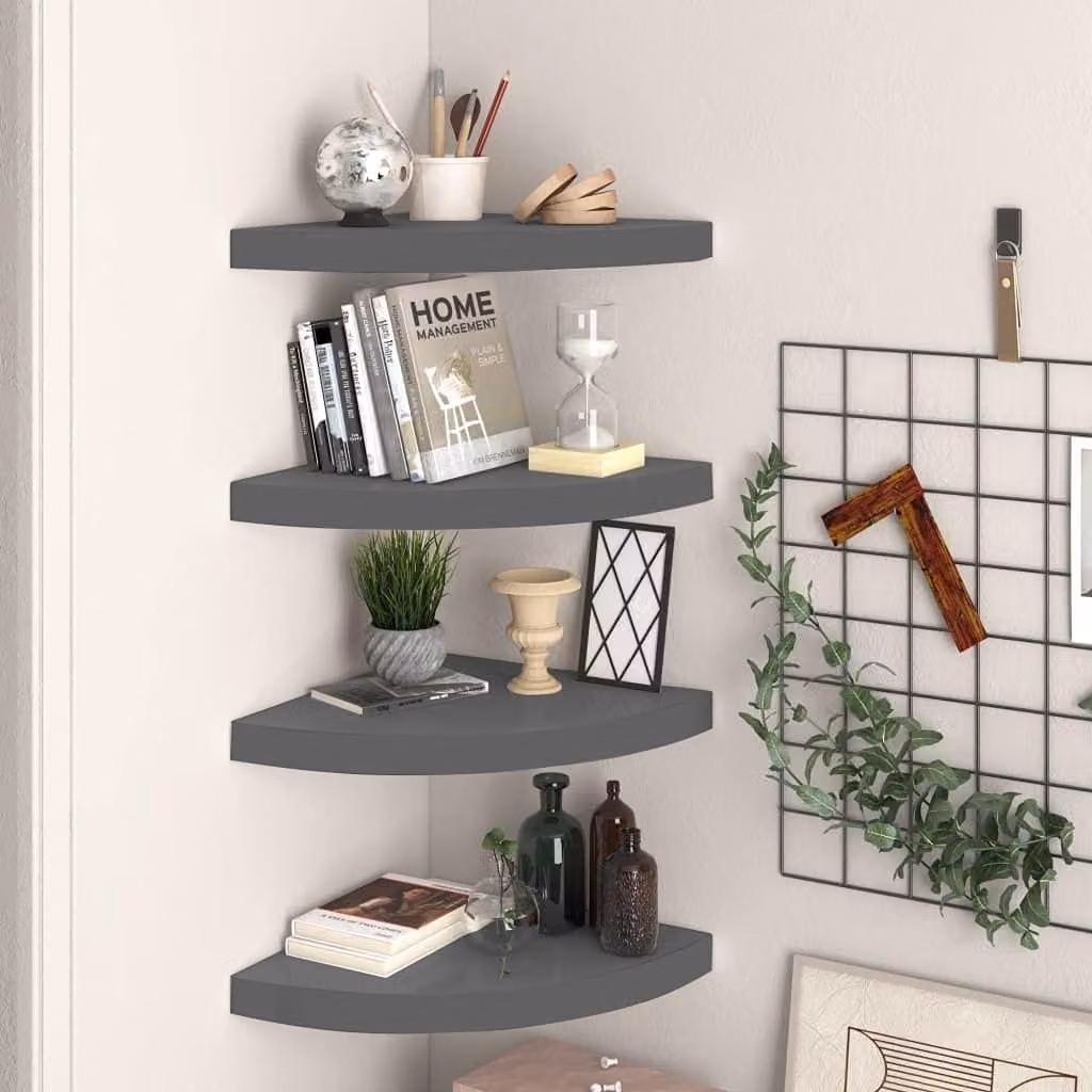 Set di 4 mensole angolari galleggianti in MDF, finitura grigio lucido