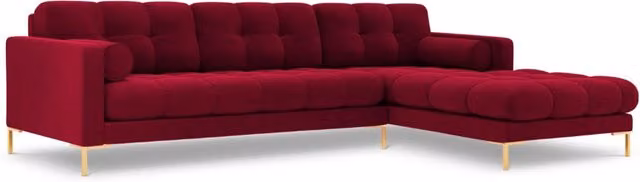 Divano angolare destro Bali di Cosmopolitan Design in velluto rosso a 5 posti per il tuo living L/P/H: 293 x 185 x 105 cm