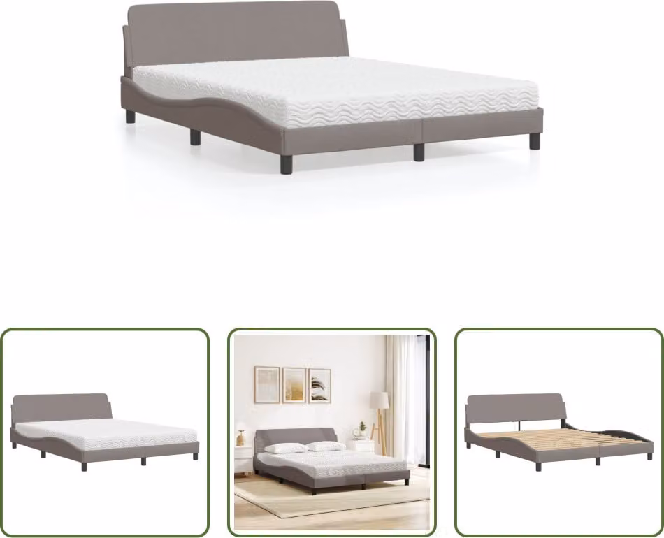 The Living Store Letto con materasso Taupe 160x200 cm in tessuto