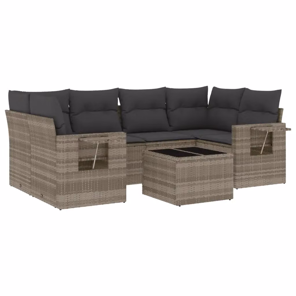 vidaXL Set Divani da Giardino 7pz a Forma di L in Polyrattan con Cuscini Grigio Chiaro e Tavolino – 2
