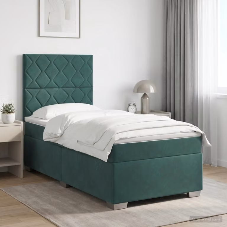Letto box spring con materasso vidaXL in velluto verde e bianco, L/P: 90 x 200 cm