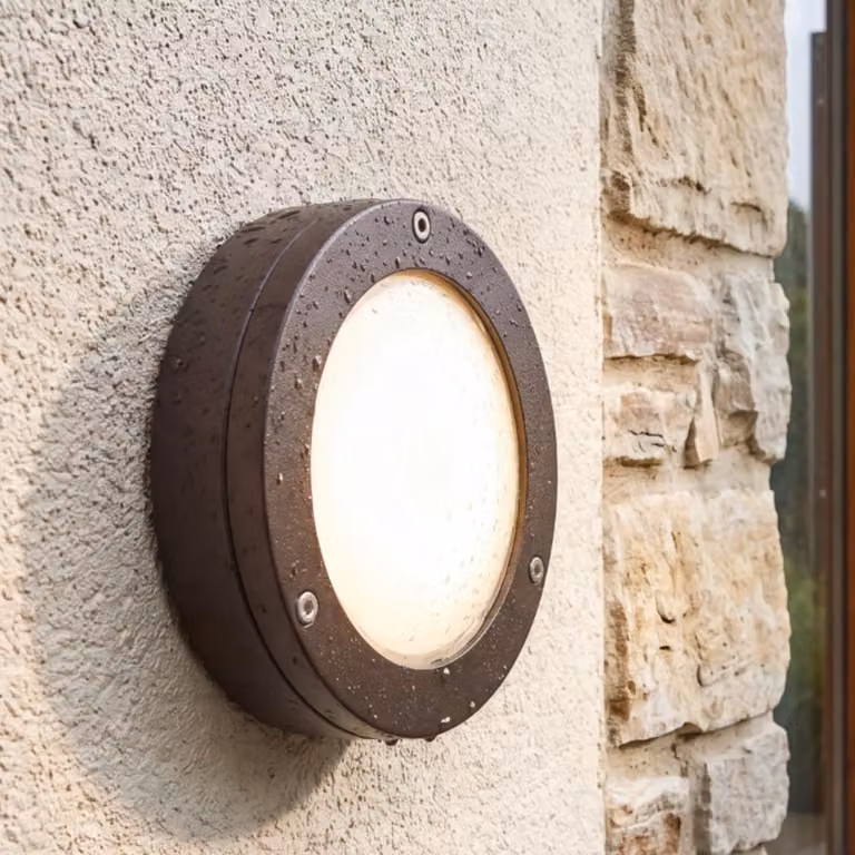 Lampada da parete per esterni in ottone con vetro massiccio Ø 14 cm altezza IP64 nero GX53 rotonda lampada da parete marittima sentiero giardino