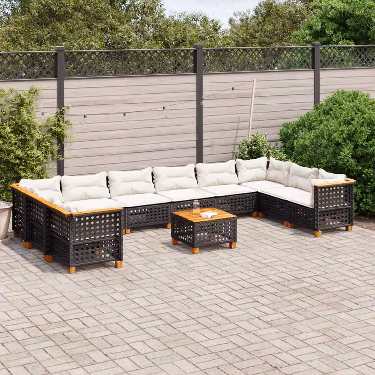 vidaXL Set Divani da Giardino 11 pz in Polyrattan Nero con Cuscini e Tavolino da Esterno