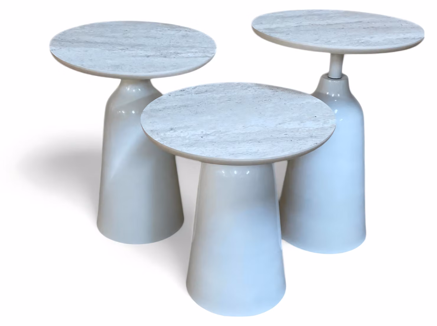 Tavolini di forma rotonda con robusta struttura di base in elegante bianco