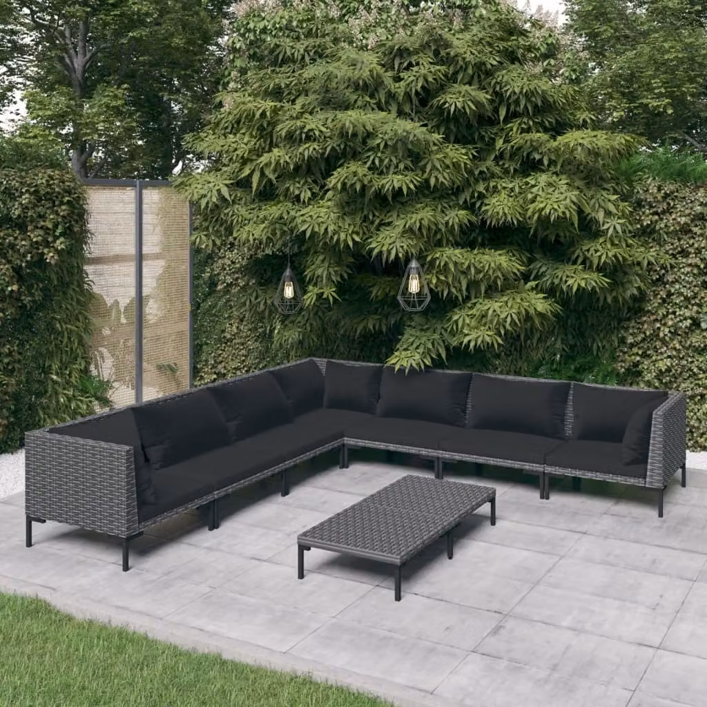 Maison Exclusive - Set da giardino da 8 pezzi con cuscini in polyrattan grigio scuro