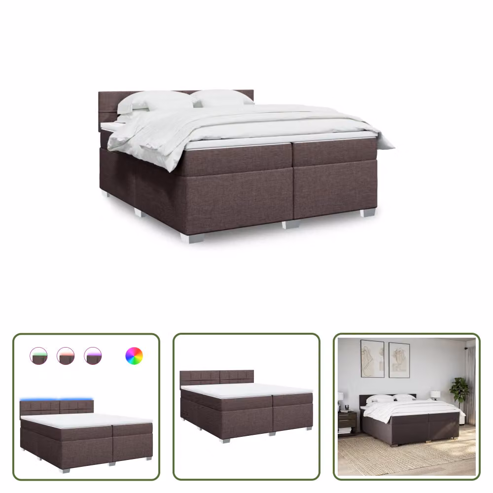 The Living Store Letto a molle con materasso marrone scuro 200x200 cm in tessuto