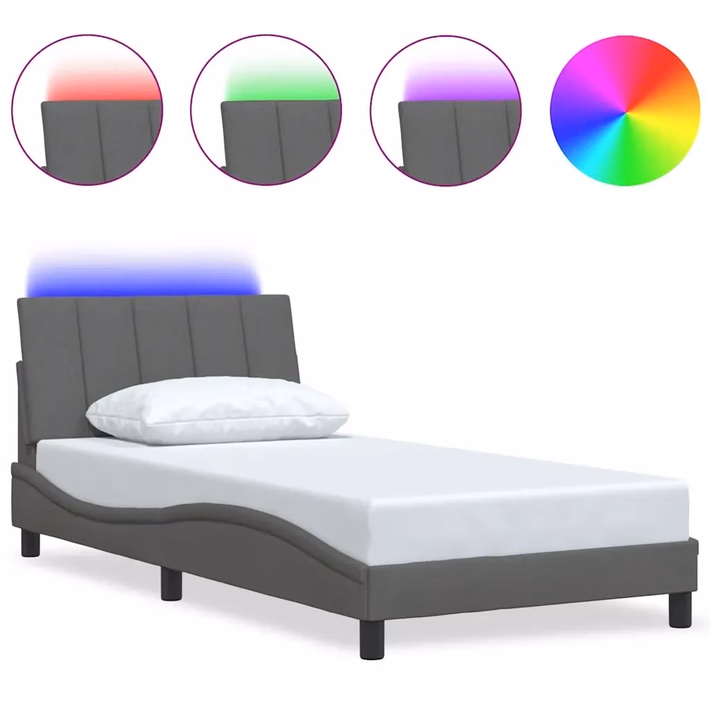 Letto senza materasso vidaXL Hanko Grigio con illuminazione sottostante e porta USB L/P: 100 x 200 cm – 2