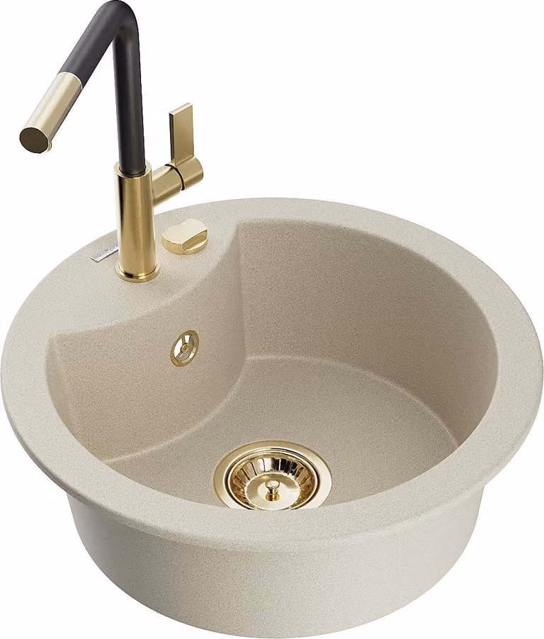 Mexen Diego lavello in granito a 1 vasca con miscelatore cucina Flora, beige - 6512-69-670401-57-G