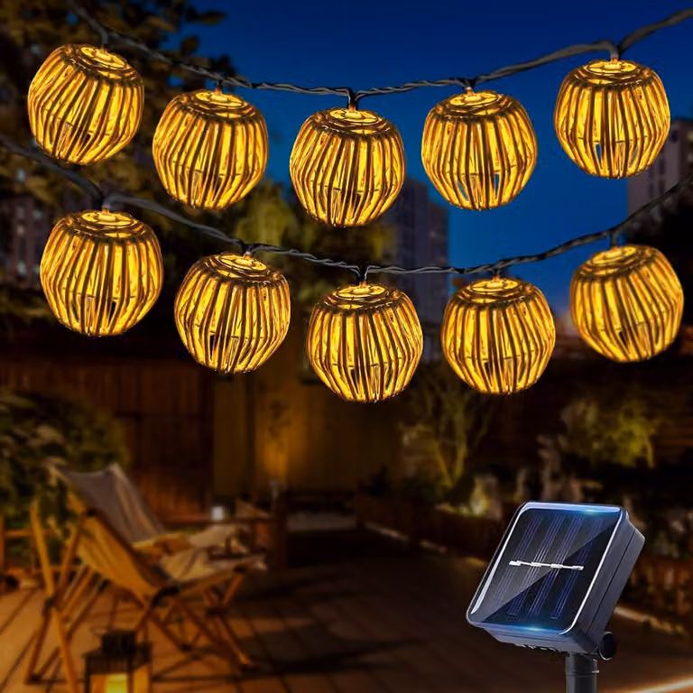 Catena luminosa solare, 2,1 metri, 10 lanterne a LED, luce bianco caldo, grado di protezione IP65, 8 modalità