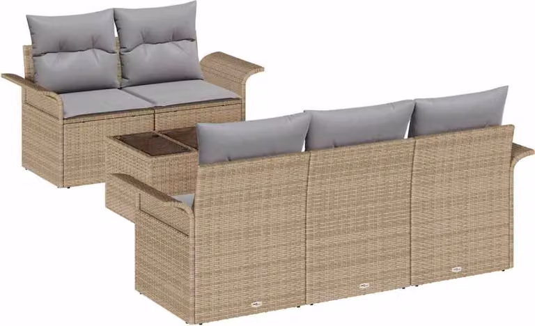 Set di divani con cuscino 6 pcs Beige polyrattan