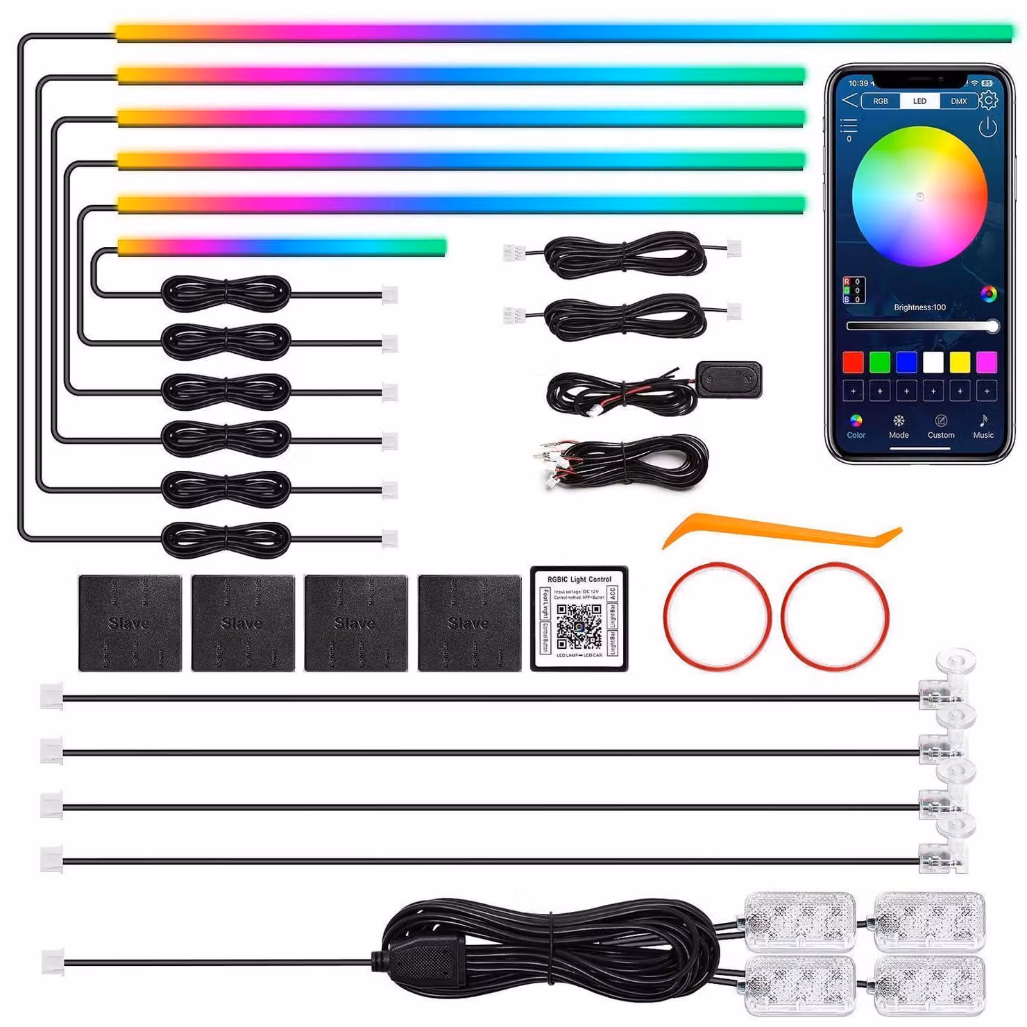 Kit di illuminazione ambientale a LED per interni auto, RGB 14 colori, sincronizzazione con la musica, controllo tramite app, 175 pollici, 612 LED