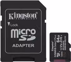 Scheda di memoria MicroSD Kingston Canvas Select Plus Gen3 da 64GB colore nero