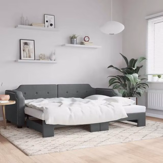 Divano Letto con Letto Estraibile vidaXL Grigio con Struttura in Legno e Metallo e Rivestimento in Tessuto L/P/H: 90 x 190 cm