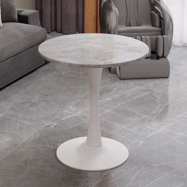 Tavolino da caffè rotondo MINIMAL in marmo bianco con venature grigie, Diametro: 70 cm, Altezza: 42 cm