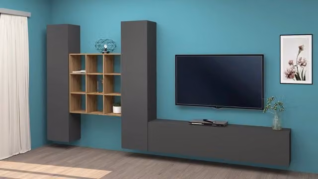 Parete attrezzata antracite sospesa moderna mobile TV libreria 2 armadi Talka RT