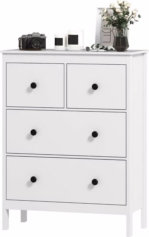 Cassettiera con 4 cassetti, per abiti e biancheria da letto, soggiorno, camera da letto, corridoio, truciolato, bianco
