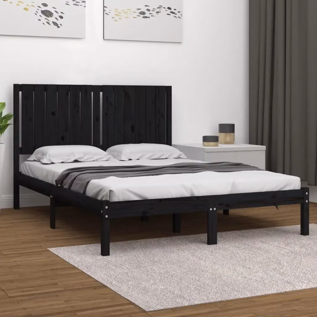 Letto matrimoniale per adulti in legno massello di pino nero stile rustico L/P/H: 140 x 190 x 31 cm – 2