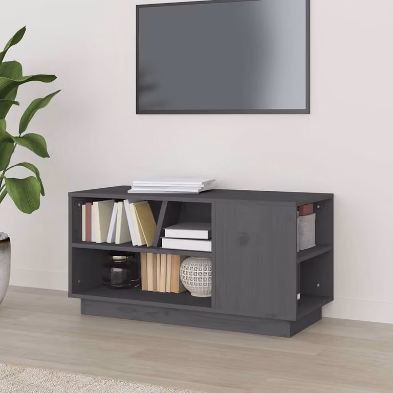 vidaXL Mobile Porta TV Moderno in Legno di Pino Grigio L: 80 cm, P: 35 cm, H: 40,5 cm